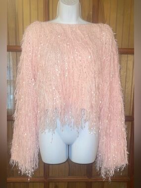 Women's Blush Pink Feather-Texture Sweater